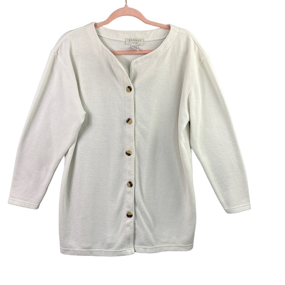 Express Tricot Cardigan Women's Medium Button Up Long Sleeve White Vintage
